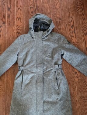 Gray Hooded Herringbone Long Coat